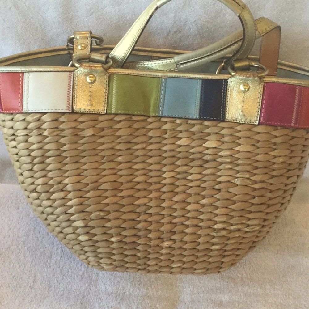 Large Straw Coach Colorblock Bage - image 2